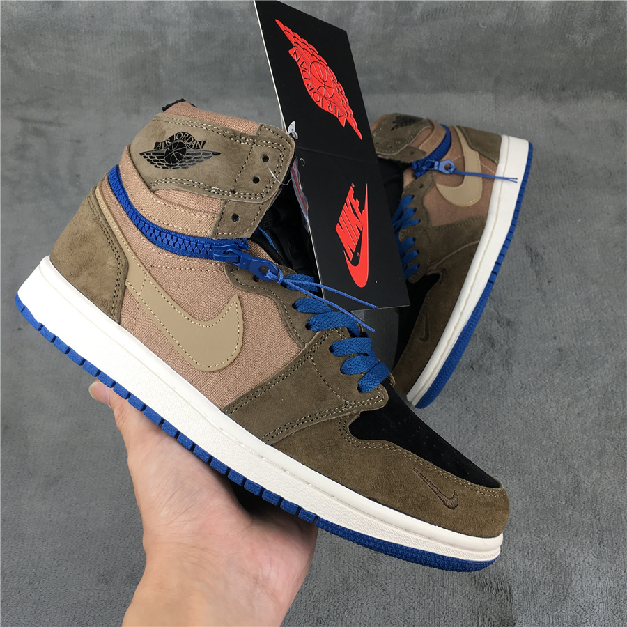 Air Jordan 1 High Brown Green Black Blue Retro Shoes For Women - Click Image to Close